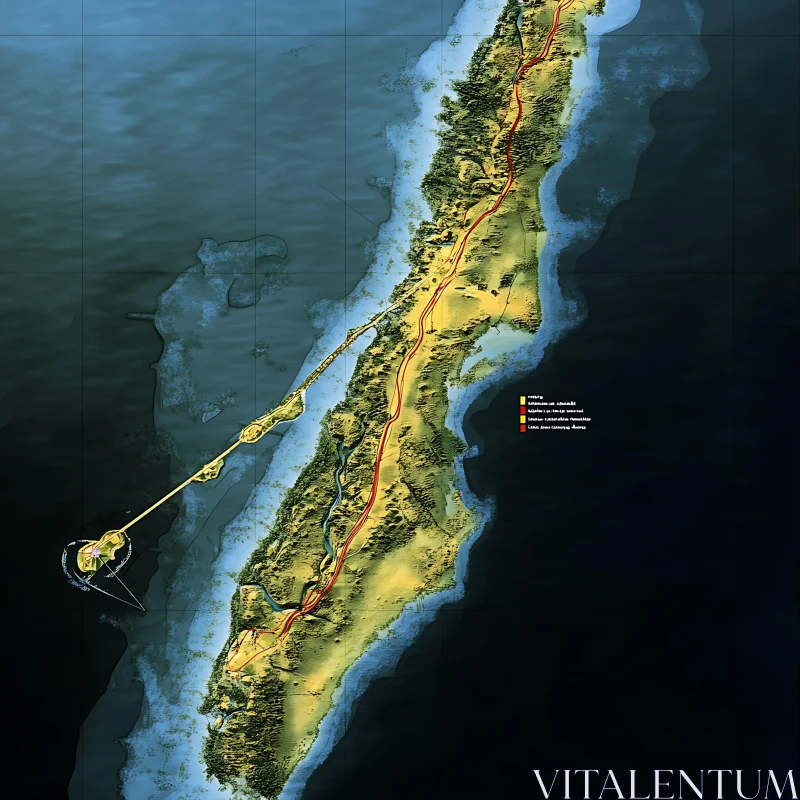 Island Topography and Elevation Map AI Image