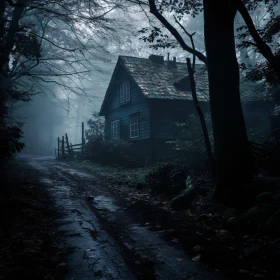 Haunted Woodland Cabin in Mist