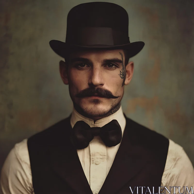 Antique Style Man with Mustache and Hat AI Image