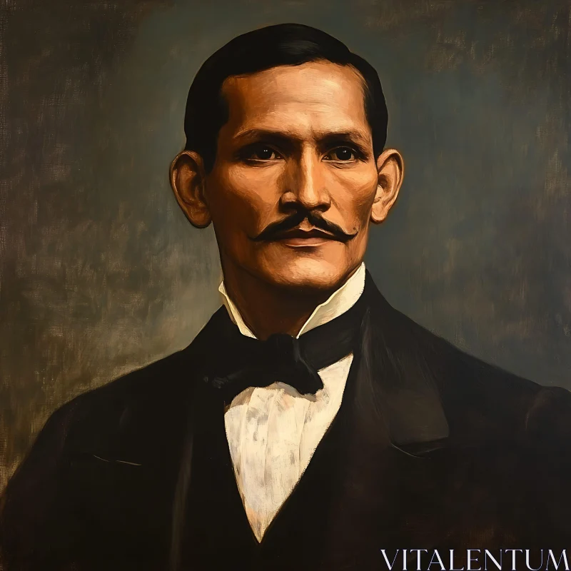 Classic Painted Male Portrait with Mustache AI Image