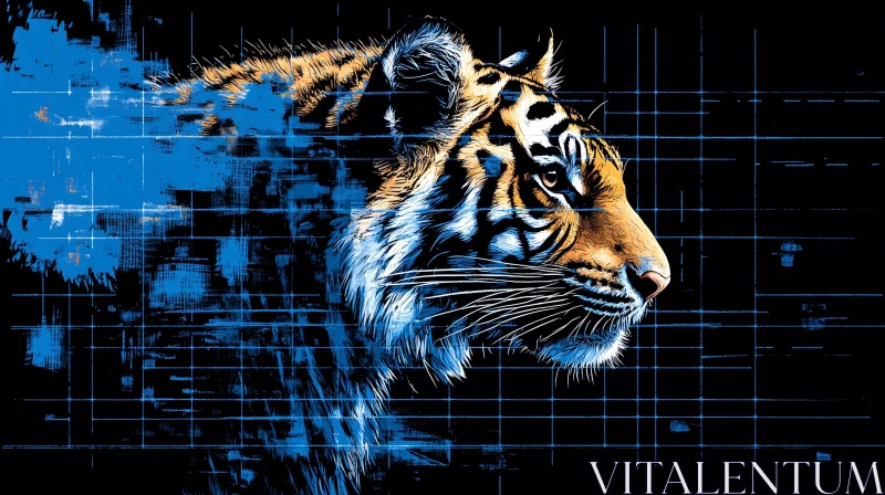 Geometric Tiger Illustration with Blue and Orange Contrast AI Image