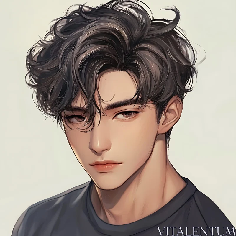 Digital Art of Anime Male with Tousled Hair AI Image