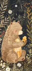 Cozy Forest Bear with Honey Jar