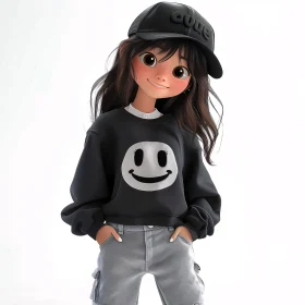 Animated Character with Smiley Design Outfit