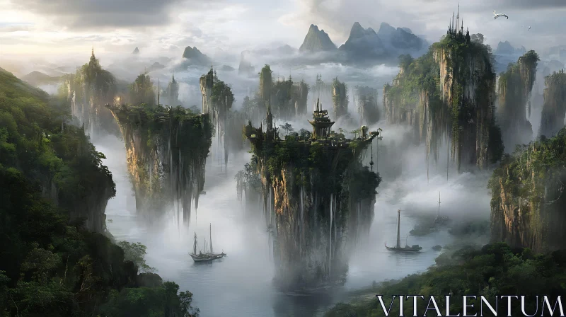 Enchanted Floating Isles in a Mystical Scene AI Image