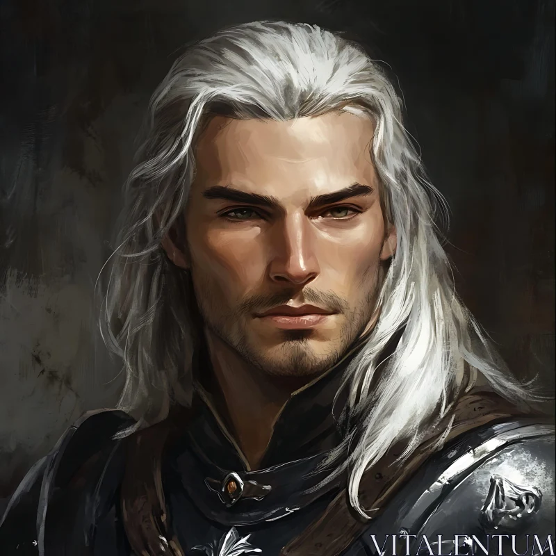 Silver-Haired Nobleman in Armor Portrait AI Image