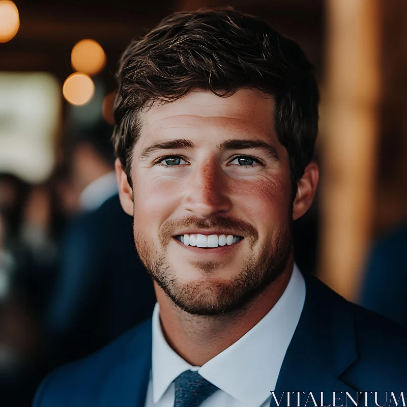 Man with Beard in Blue Suit Smiling AI Image