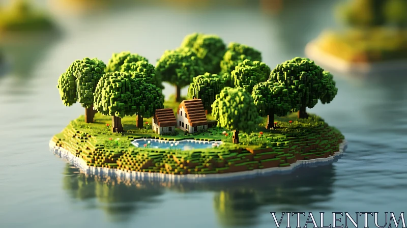 Idyllic Pixel Island Landscape AI Image