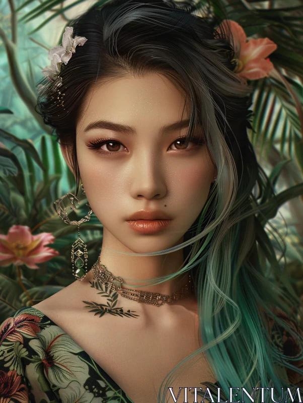 Artistic Floral Woman Portrait AI Image