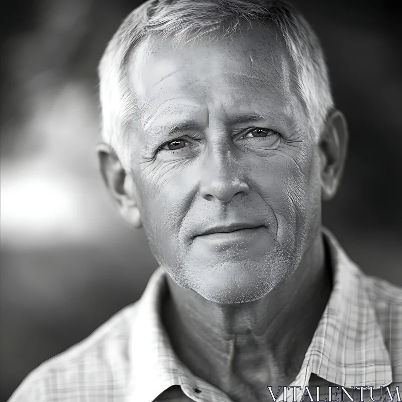 Elderly Man in Monochrome Close-Up Portrait AI Image