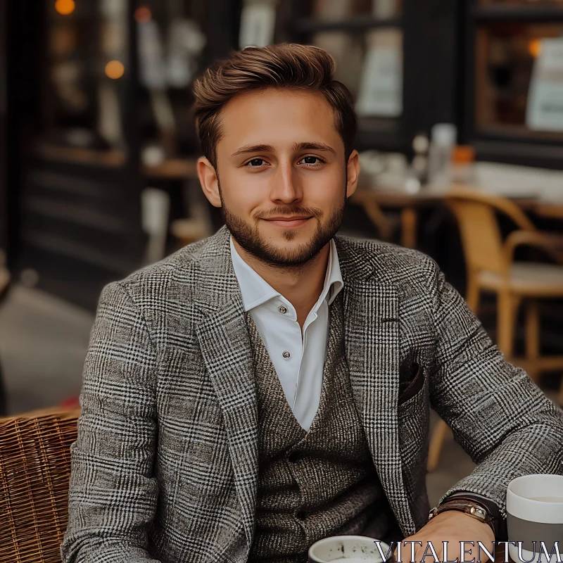 Elegant Gentleman Relaxing at a Café AI Image