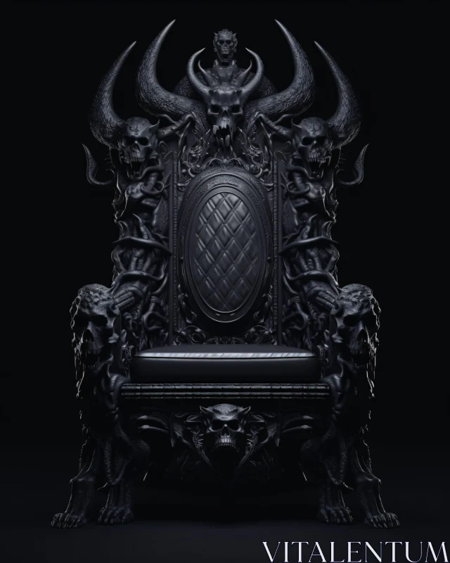 AI ART Gothic Throne Embellished with Skulls and Horns