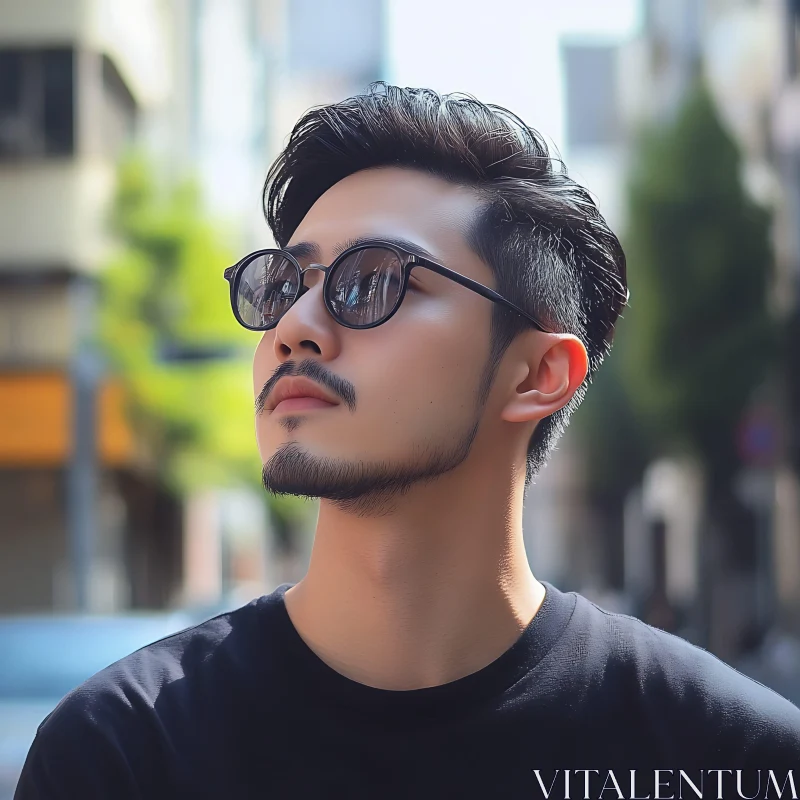 Urban Portrait of a Man with Round Sunglasses AI Image