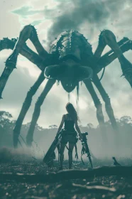 Woman Facing a Giant Mechanical Creature