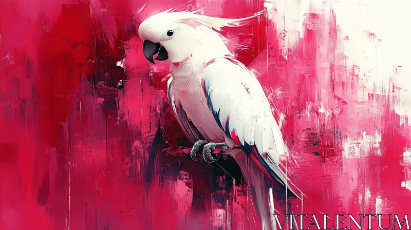 White Parrot on Pink Canvas