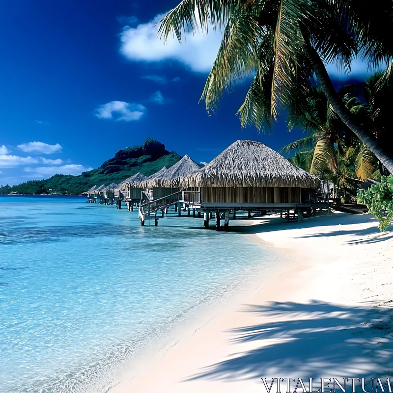 Exotic Beachfront Bungalows on a Tropical Island AI Image