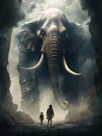Giant Elephant Encounter in Misty Landscape