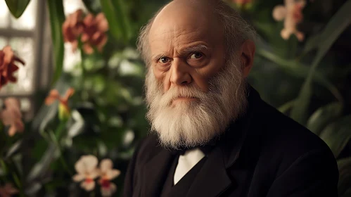 Serious Elderly Man In a Formal Suit with Flowers