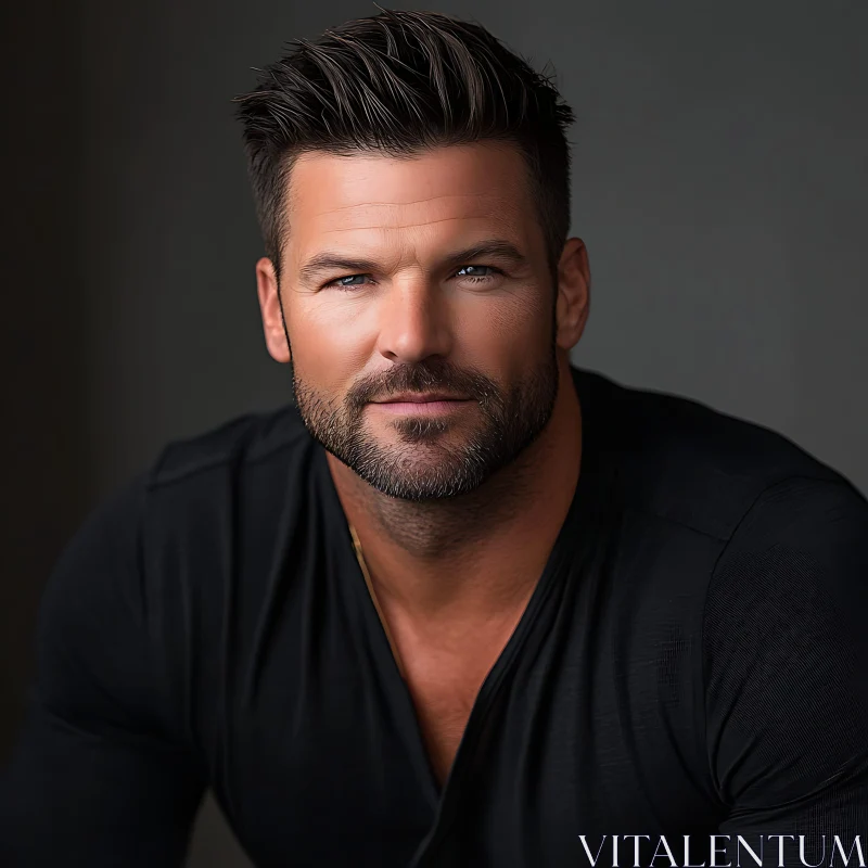 Man in Black Shirt with Blue Eyes