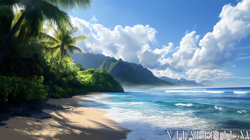 Idyllic Island Beachscape with Lush Foliage
