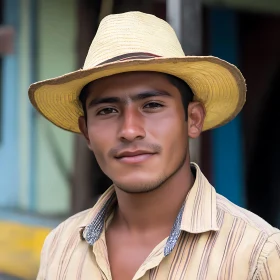 Smiling Man Wearing a Straw Hat