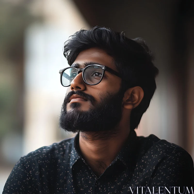 Thoughtful Man with Beard and Glasses