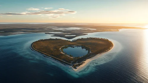Romantic Heart Island in Golden Twilight