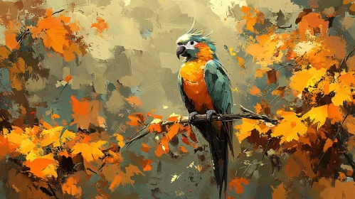 Artistic Parrot with Autumn Background