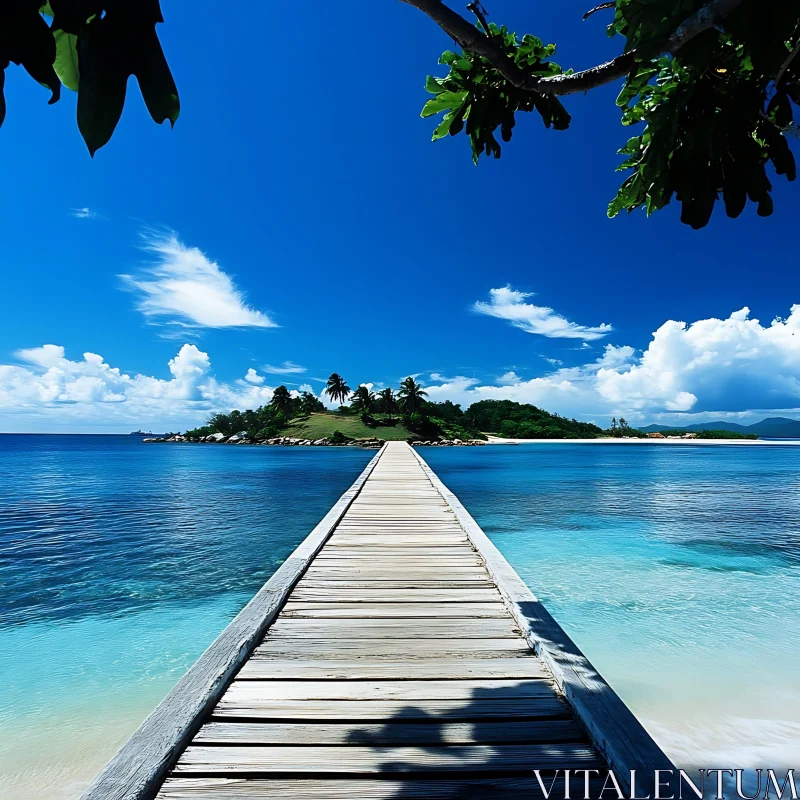Scenic Island Paradise With Wooden Walkway AI Image
