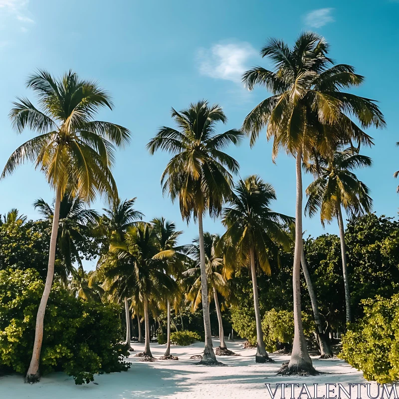 Tranquil Palm Tree-Lined Beach Scene