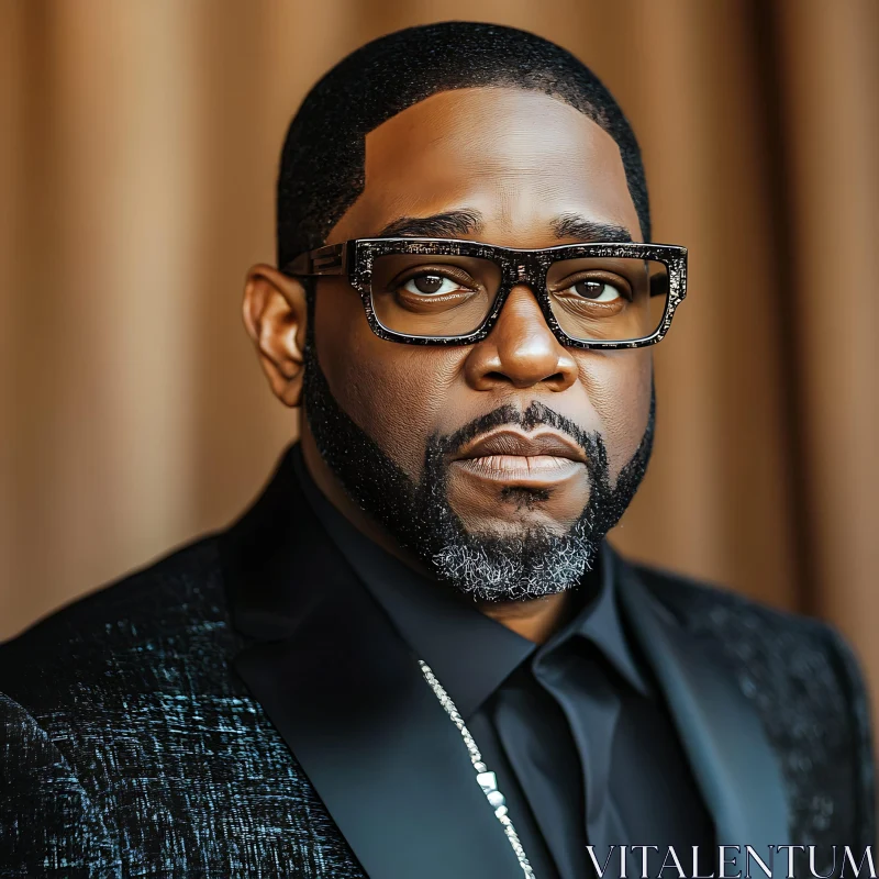 Refined Man with Stylish Eyeglasses in Black Suit