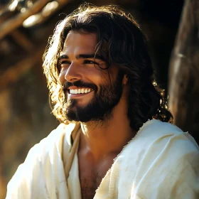 Happy Bearded Man in Warm Sunlight