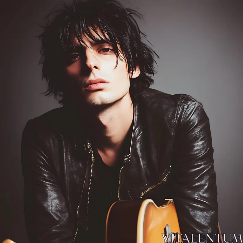 Moody Portrait of a Musicians Holding a Guitar