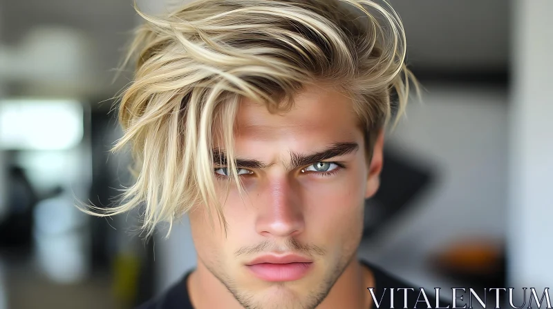 Blond Young Man with Intense Stare AI Image