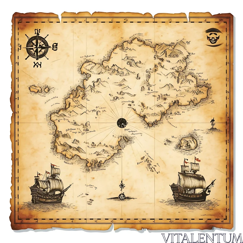 Vintage Nautical Treasure Map Illustration