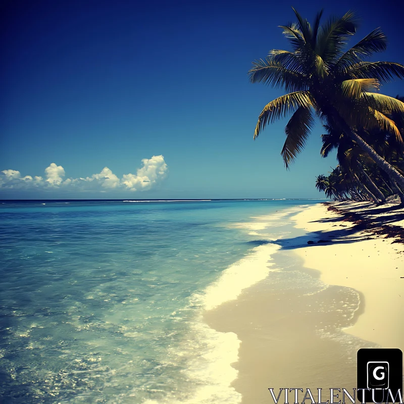 Idyllic Beach with Crystal Clear Water and Palm Shadows
