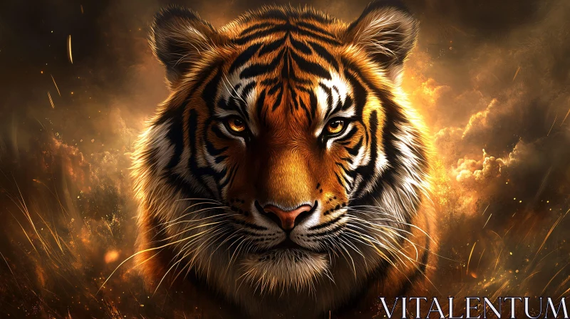 Intense Tiger Portrait with Glowing Background AI Image