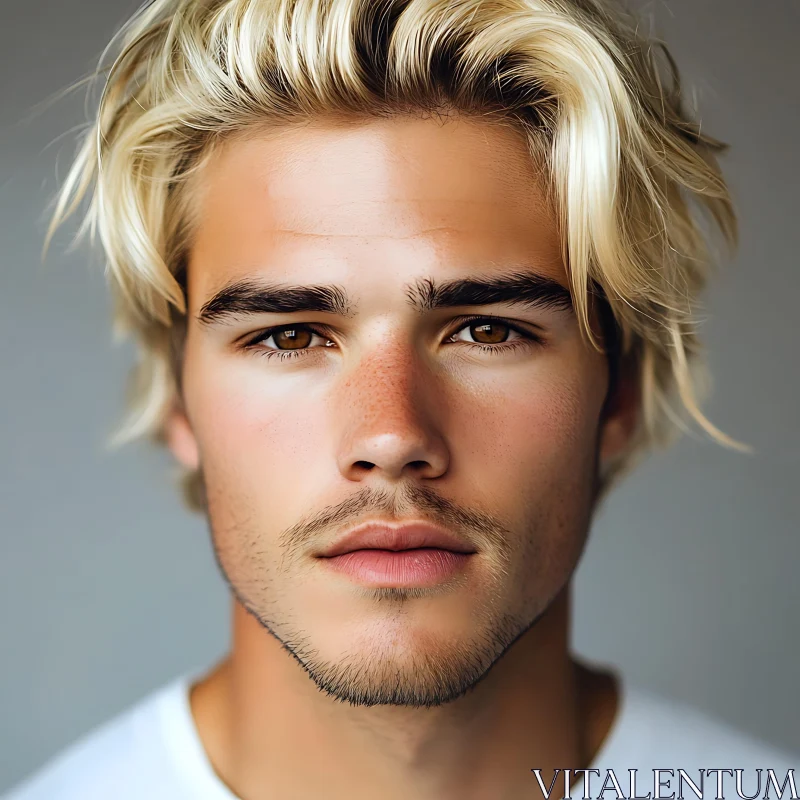 Portrait of Youthful Male with Defined Facial Features AI Image