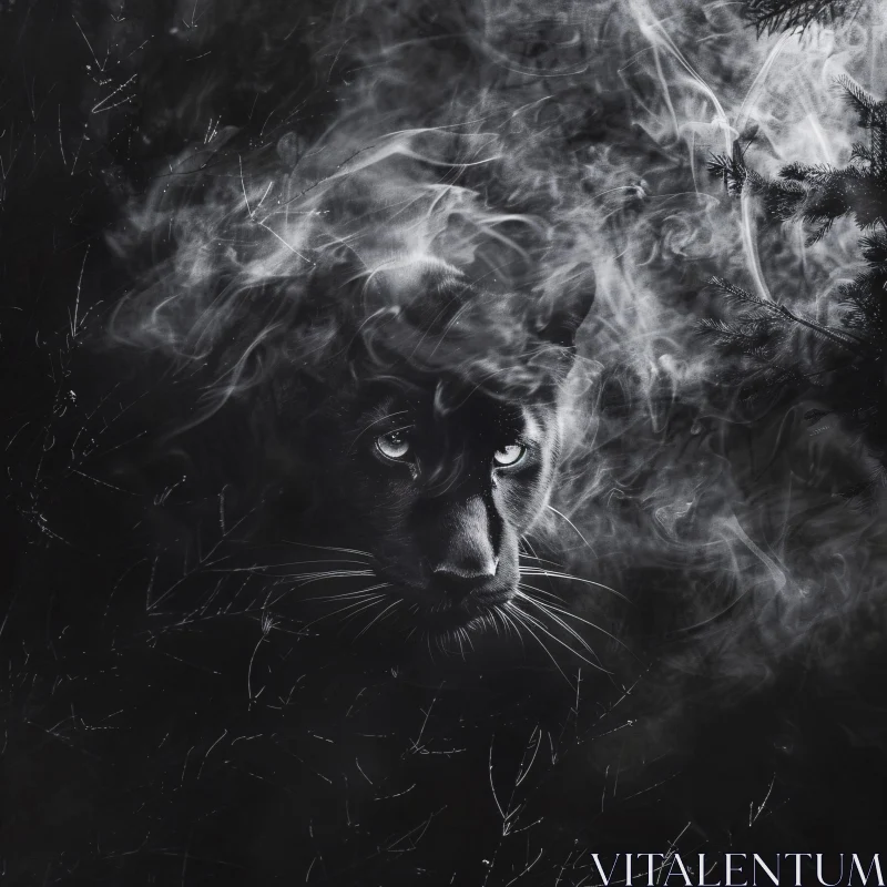 Enigmatic Panther with Smoky Veil AI Image