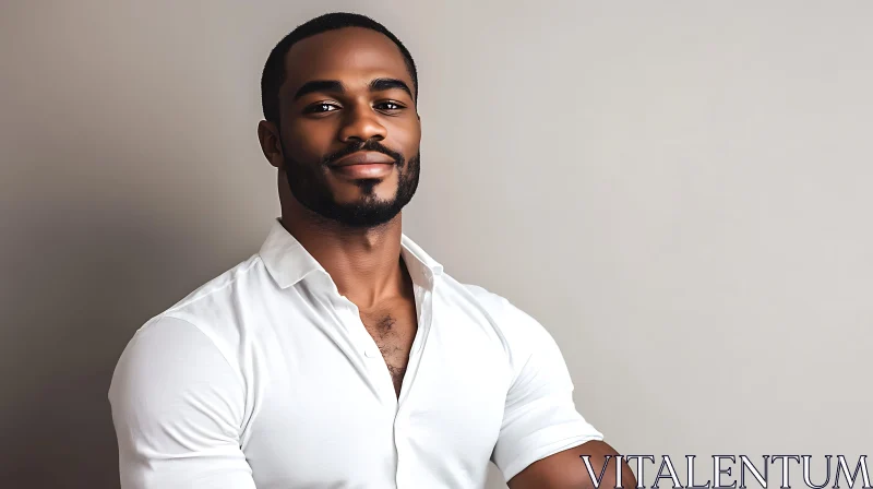 Charismatic Man in White Shirt with Arms Crossed AI Image