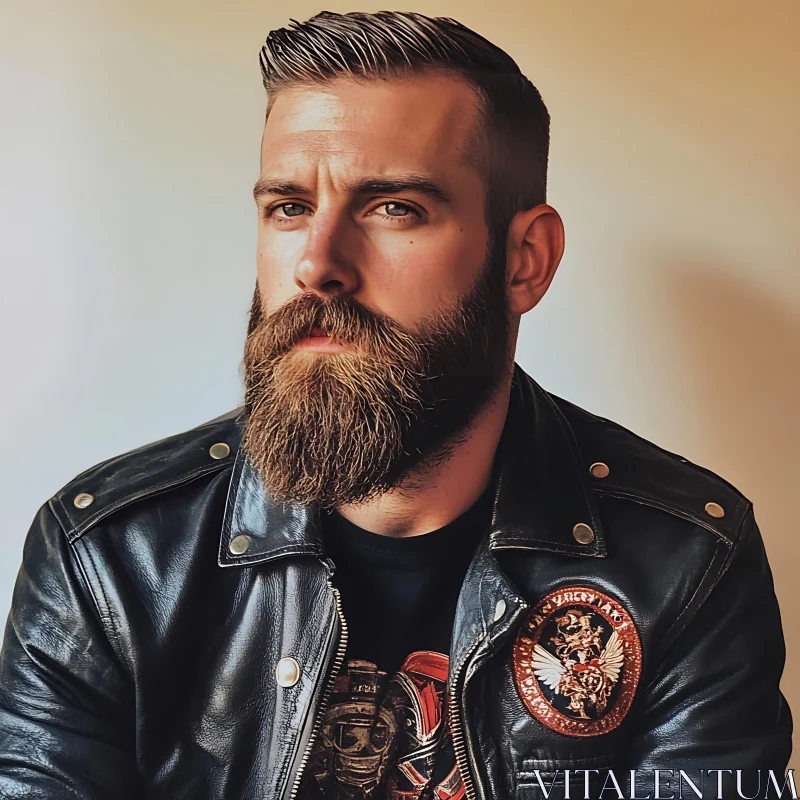 Bearded Man in Leather Jacket AI Image