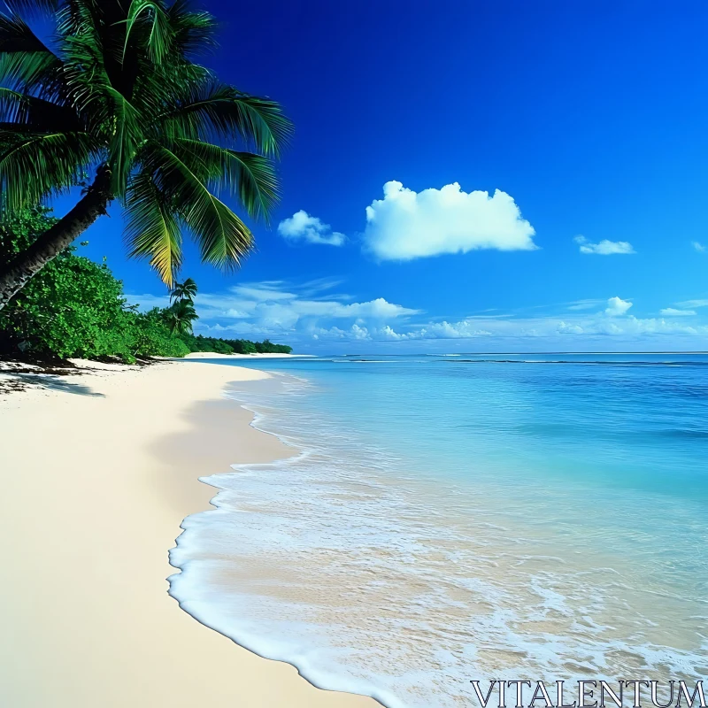 Pristine Island Shoreline Under Blue Sky AI Image