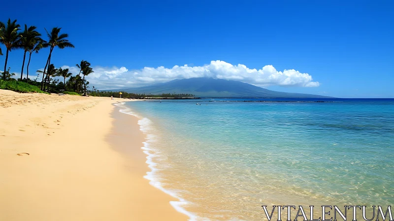 Tranquil Beach Paradise with Stunning Ocean and Mountain Views AI Image