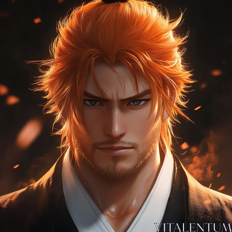 AI ART Serious Anime Character with Bright Orange Hair