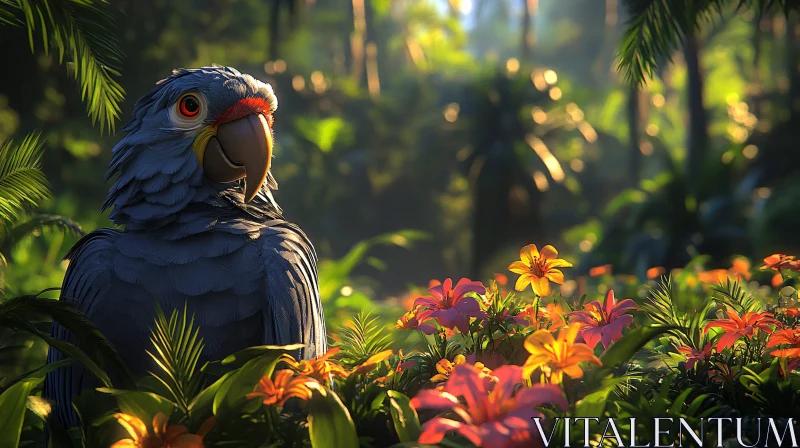 AI ART Colorful Parrot Amidst Jungle Flora