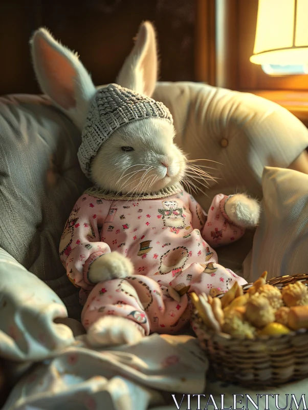 AI ART Cozy Bunny Bedtime Scene