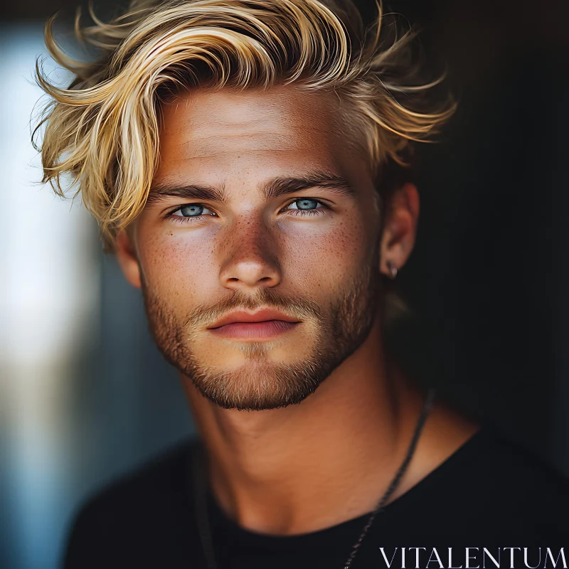 Blue-Eyed Blonde Man Portrait AI Image