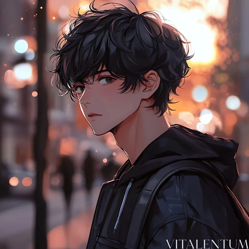 Urban Anime Portrait at Sunset AI Image