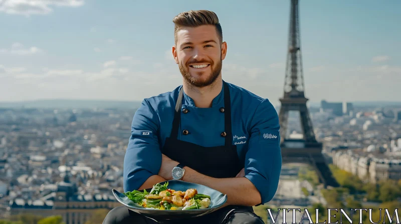 Parisian Chef with Eiffel Tower AI Image