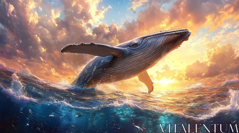 Whale Breach During Sunset AI Image